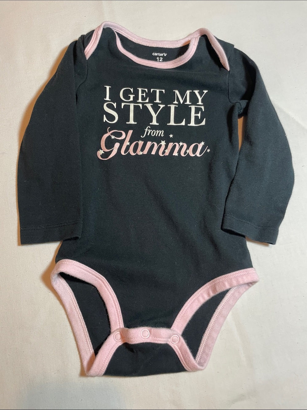 Carter's Black & Pink 'I Get My Style From Glamma' Long-Sleeve One-Piece